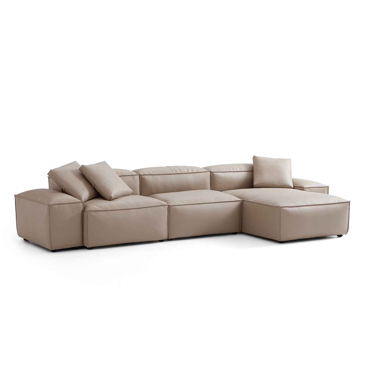 Flex Modular Khaki Genuine Leather Sectional-Khaki-142.9"-Low