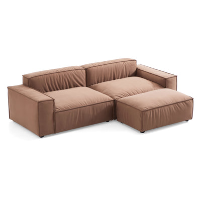 Luxury Minimalist Brown Fabric Sofa and Ottoman-Brown-100.8″