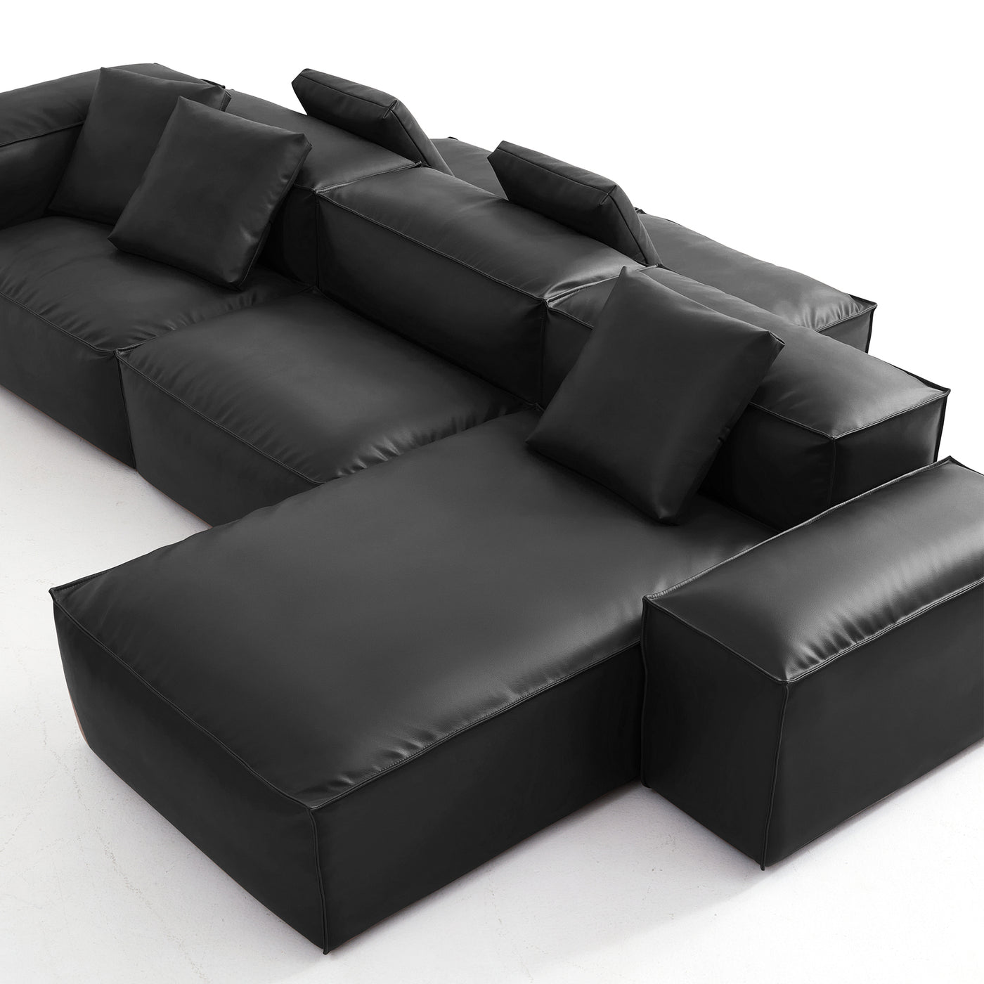 Flex Modular Black Genuine Leather Double Sided Sectional-Black-142.9"-Low & High