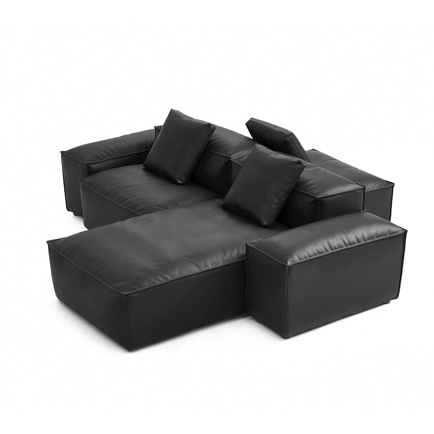 Flex Modular Black Genuine Leather Double Sided Sectional-Black-105.5"-Low