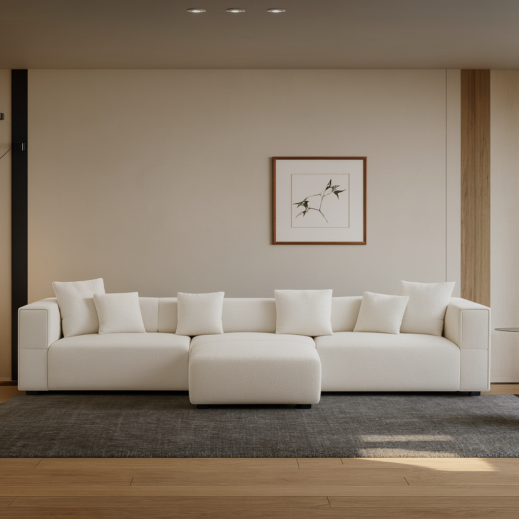 Nordic Modern Creamy Sofa with Ottoman-White