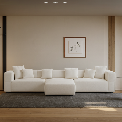 Nordic Modern Creamy Sofa with Ottoman-White