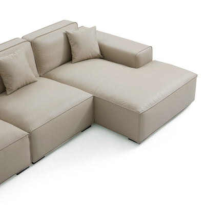 Domus Modular Beige Leather Sectional Sofa-Beige-126.0"-Facing Right