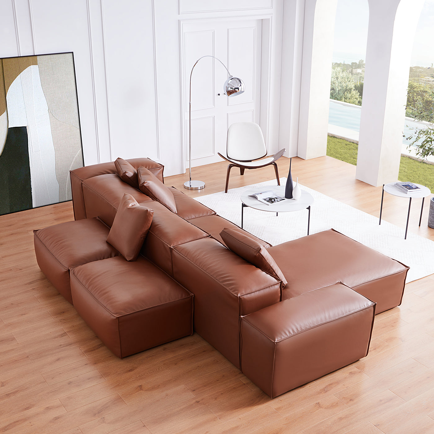 Flex Modular Brown Genuine Leather Double Sided Sectional-Brown