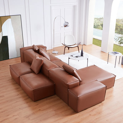 Flex Modular Brown Genuine Leather Double Sided Sectional-Brown