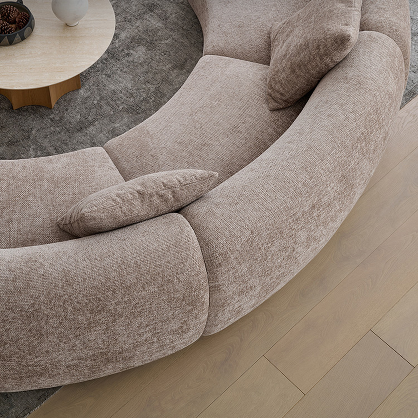 Nestled Curved Open End Sectional Sofa-Sand