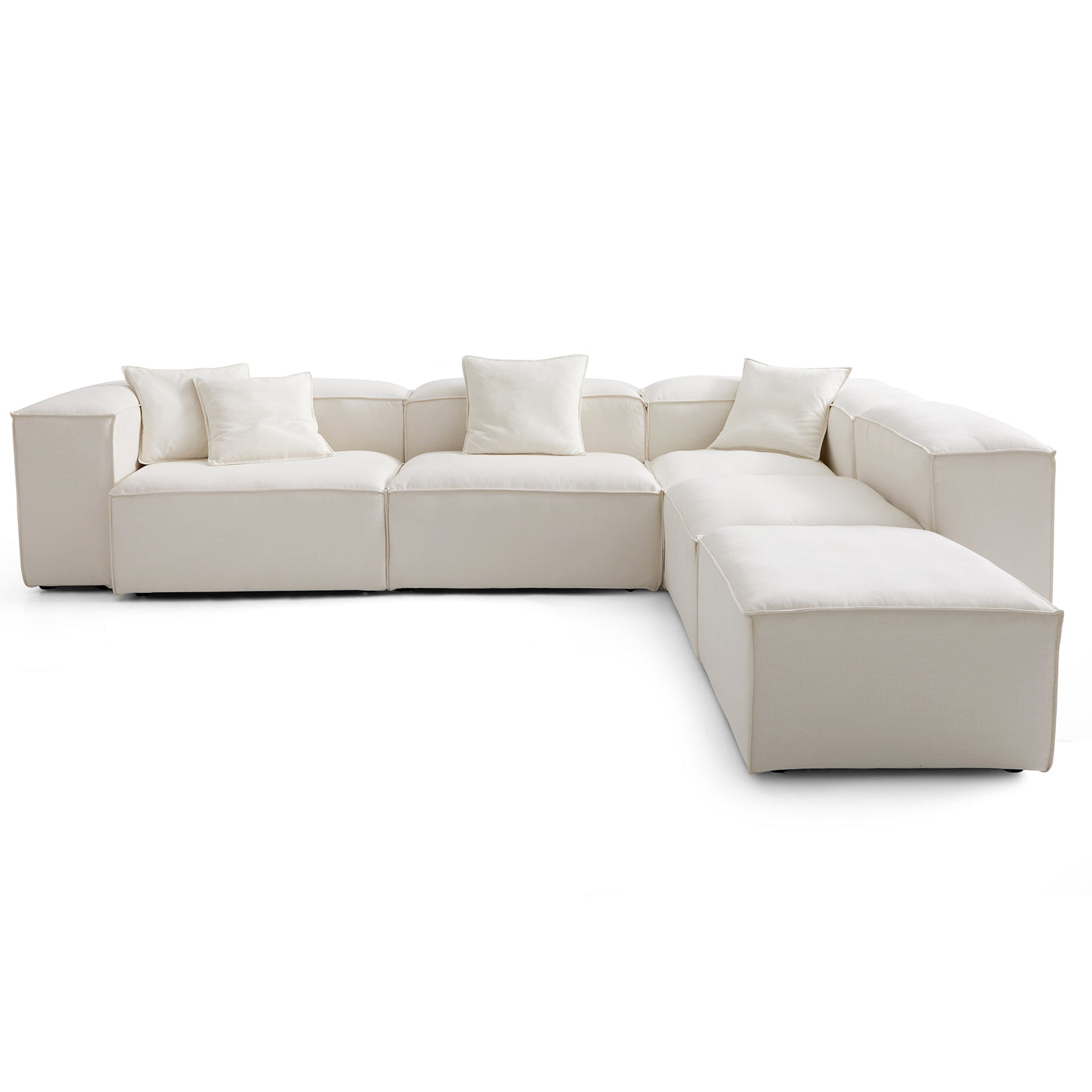 Freedom Modular Beige L Shaped Sectional and Ottoman-Beige-143.7"-High