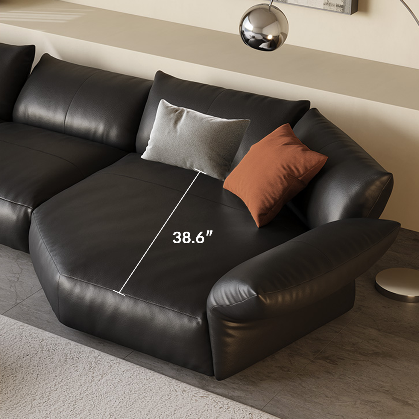 Petalo Modern Leather Sectional-Black