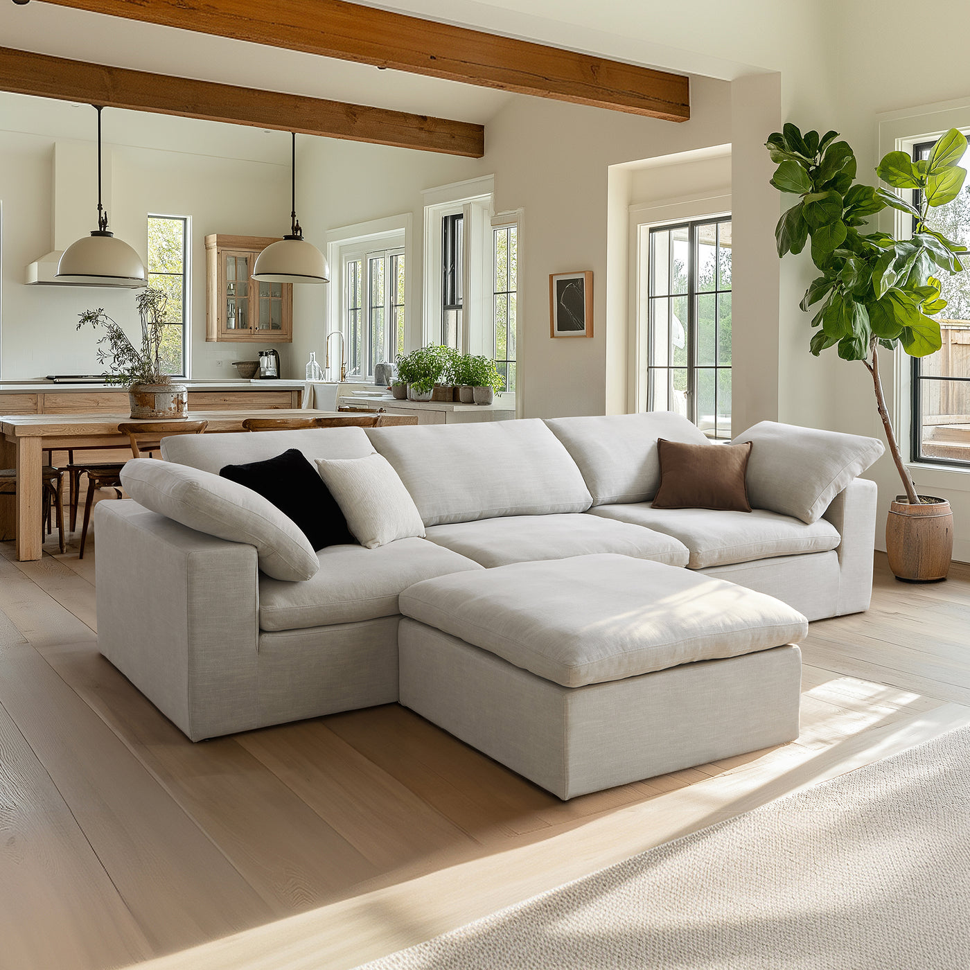 Tender Wabi Sabi Beige Sofa and Ottoman-Sand