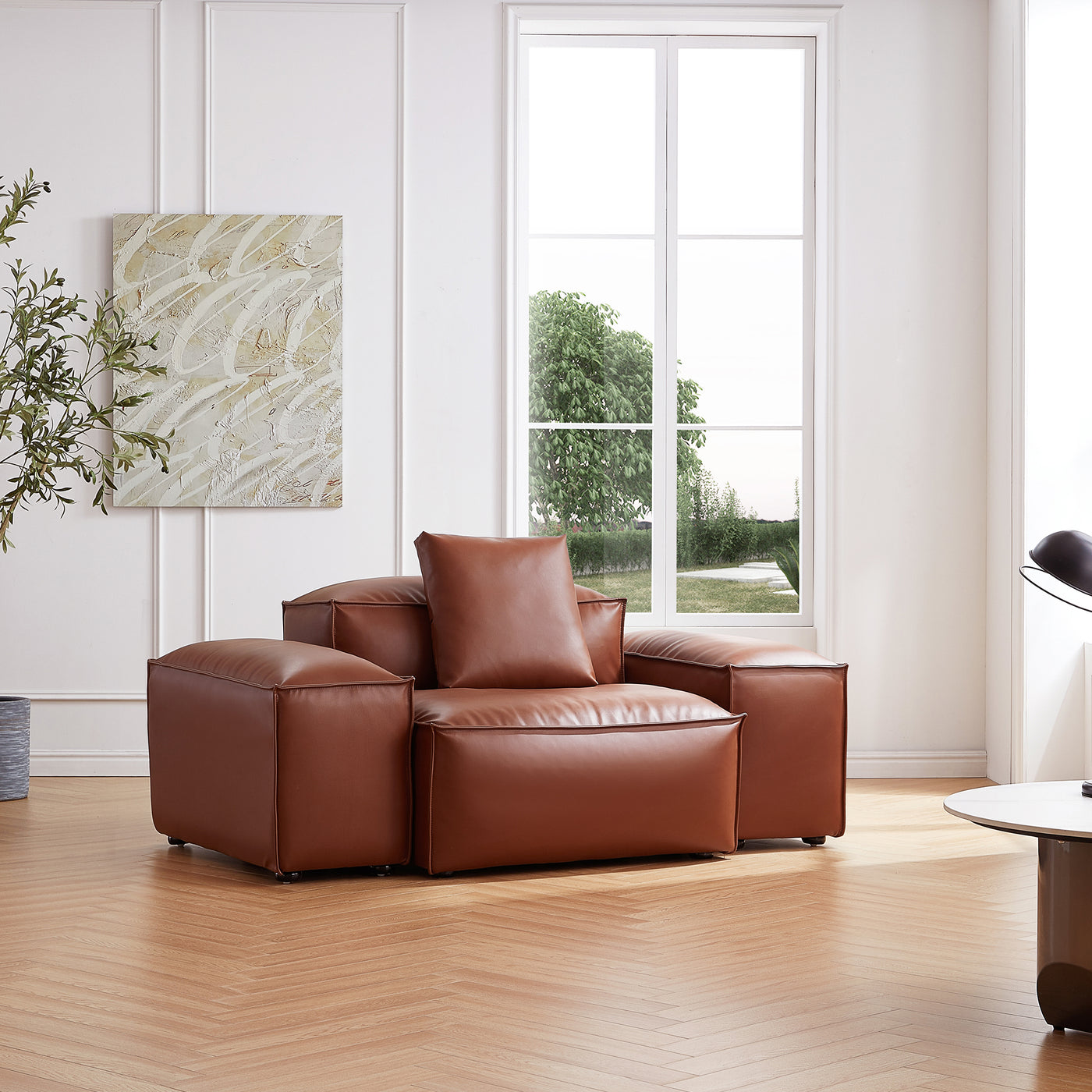 Flex Modular Brown Genuine Leather Armchair-Brown