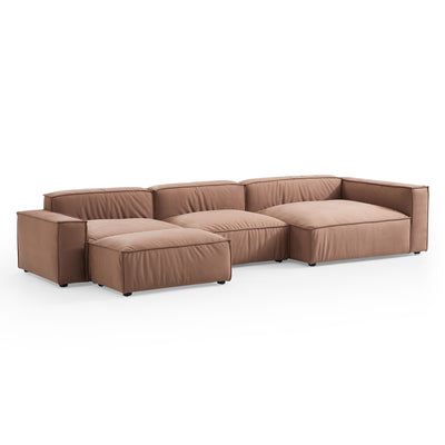 Luxury Minimalist Brown Fabric Sectional and Ottoman-hidden