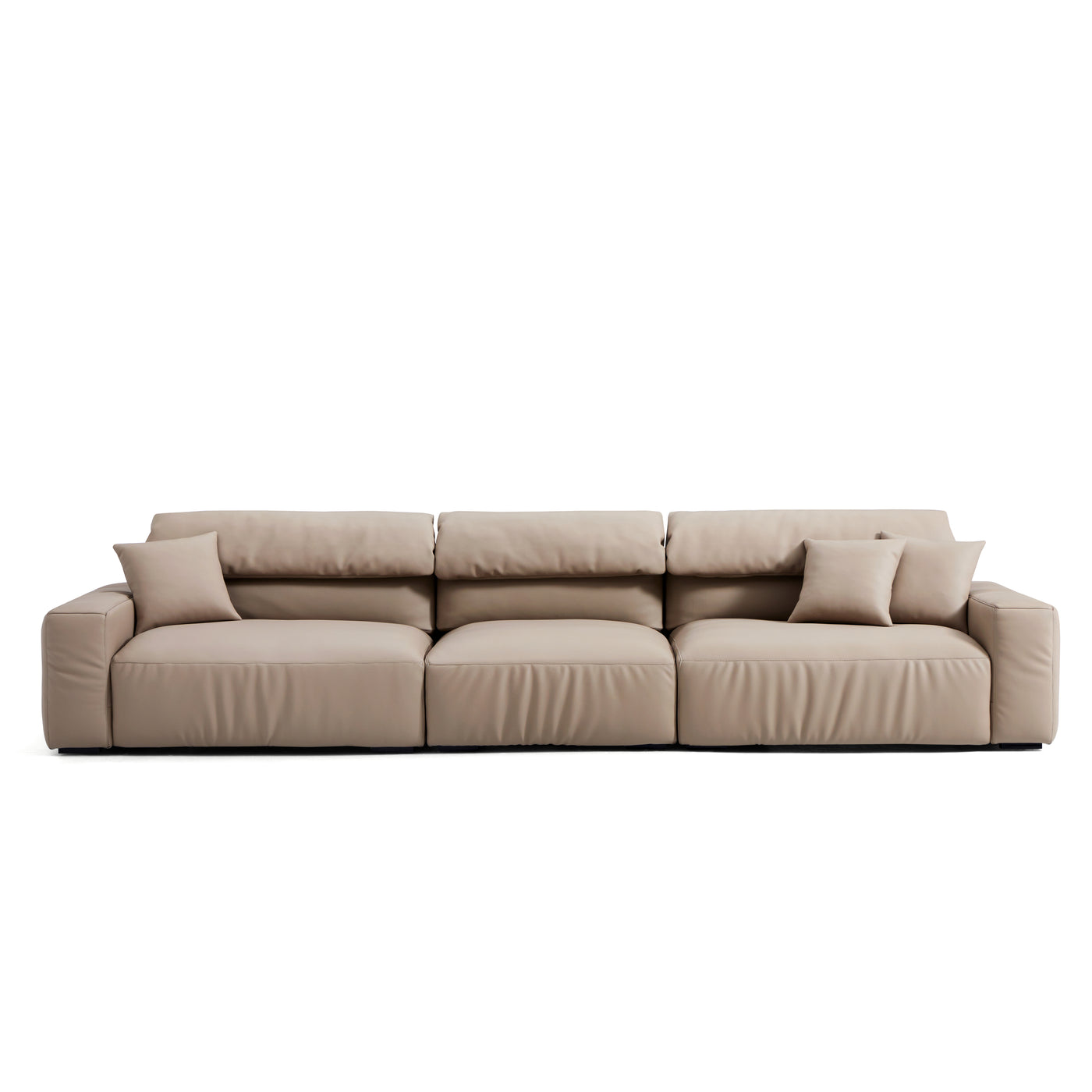 Chestnut Khaki Leather Sofa-Khaki-144.8"