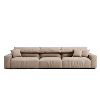 Chestnut Khaki Leather Sofa-Khaki-144.8"