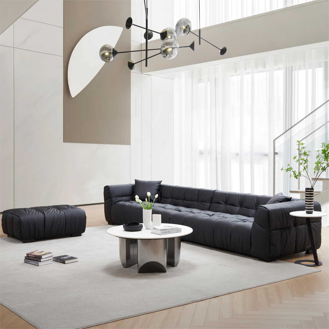 Boba Black Leathaire Sofa-Black