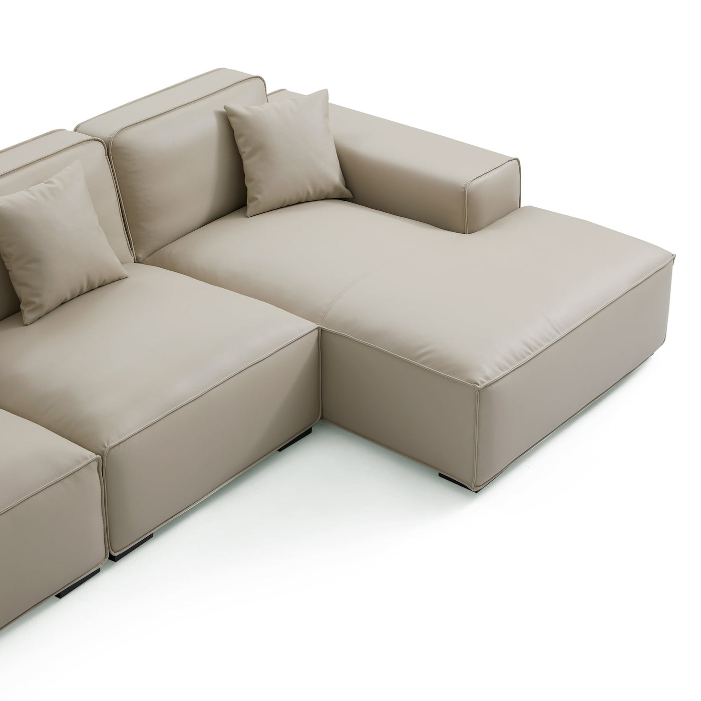 Domus Modular Khaki Leather Sectional Sofa-Beige-126"-Facing Right