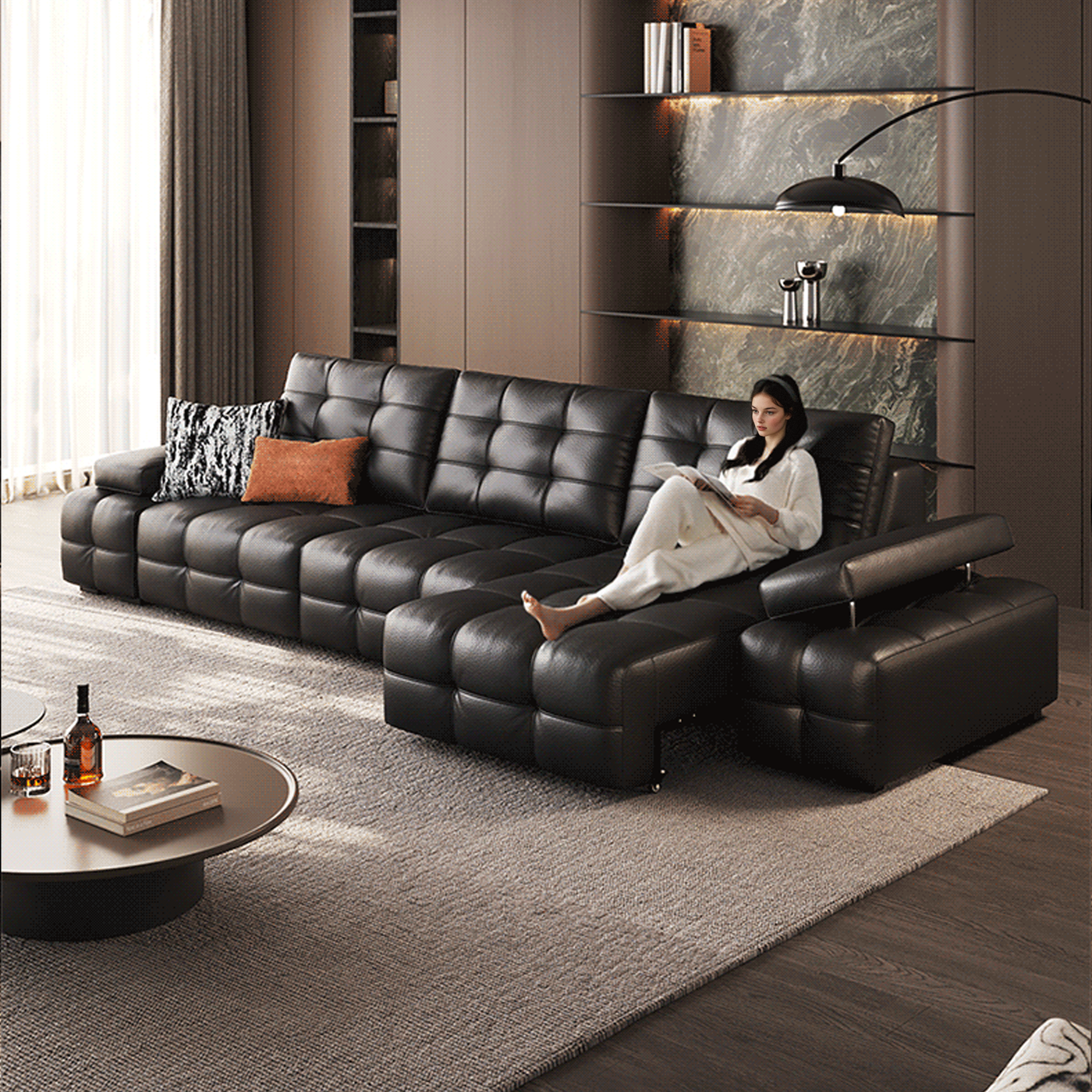 Titan Tufted Leather Electric Sofa Bed