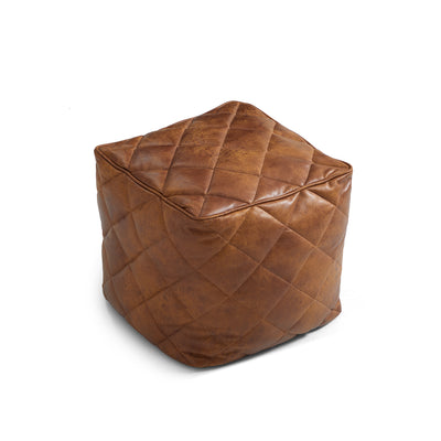 Brody Brown Leathaire Square Pouf-Brown