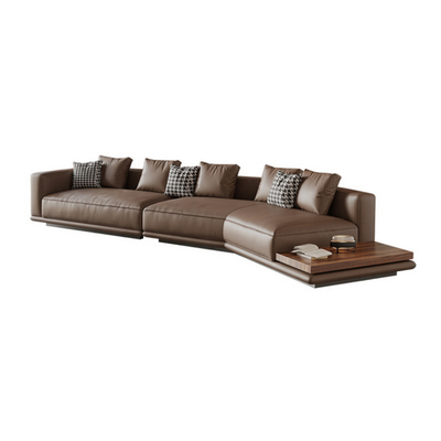 Merritt Leather Curved Sectional Sofa with End Table