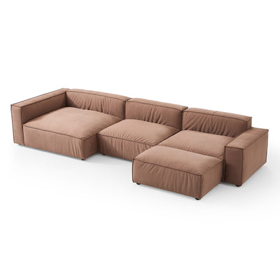 Luxury Minimalist Brown Fabric Sectional and Ottoman-145.7"-Facing Left