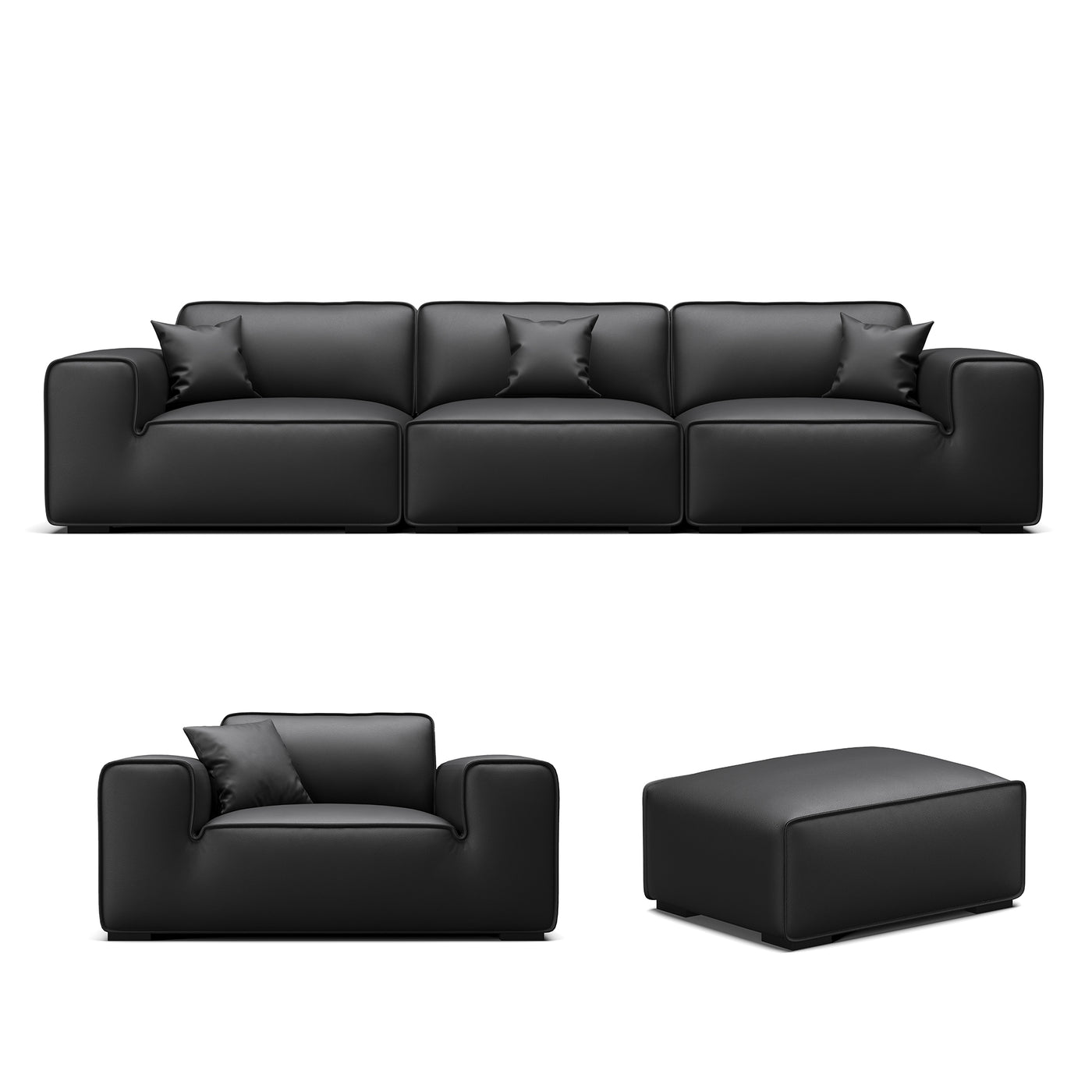 Domus Modular Black Leather Sofa Set-hidden