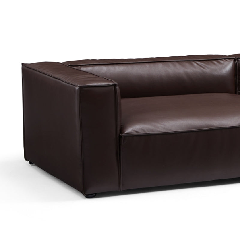 Luxury Minimalist Black Leather U Shaped Sectional Sofa-Dark Brown