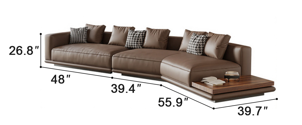 Merritt Leather Curved Sectional Sofa with End Table