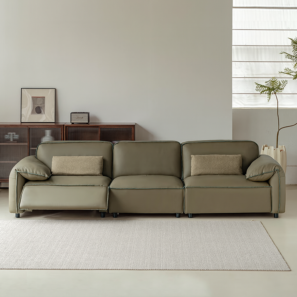 Elara Top Grain Leather Power Recliner Sofa-Olive