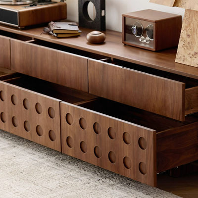 Circular Pattern Walnut TV Stand