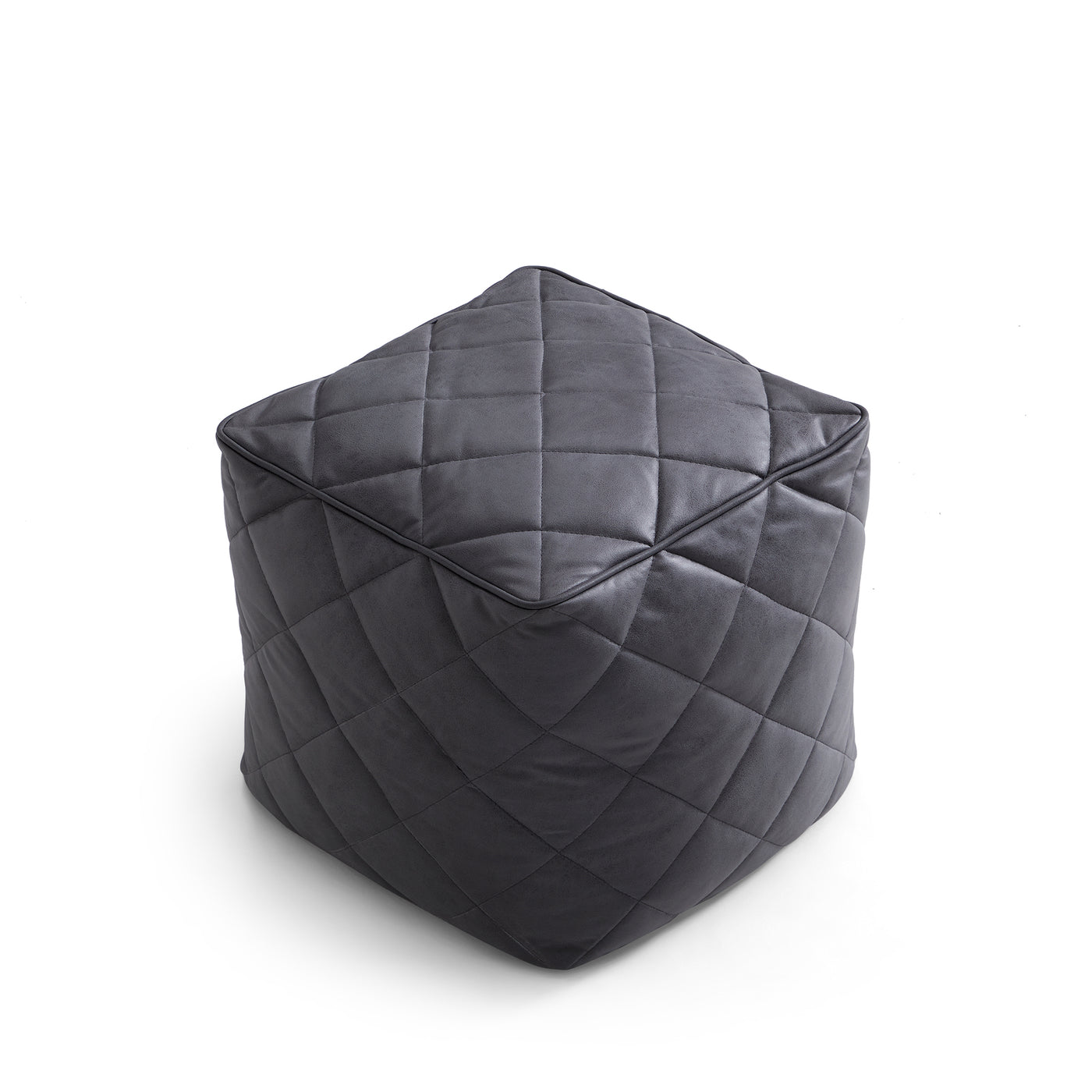 Brody Brown Leathaire Square Pouf-Dark Gray