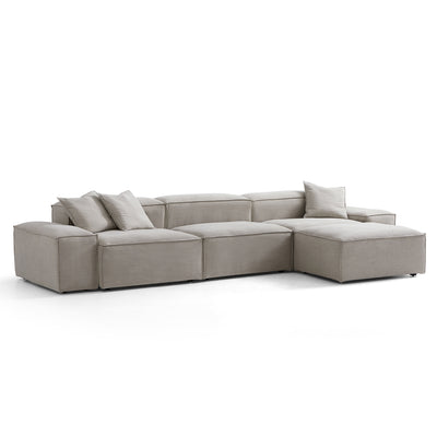 Freedom Modular New Gray Sofa with Ottoman-Sand-143.7"-Low