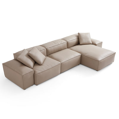 Flex Modular Khaki Genuine Leather Sectional-Khaki-142.9"-Low