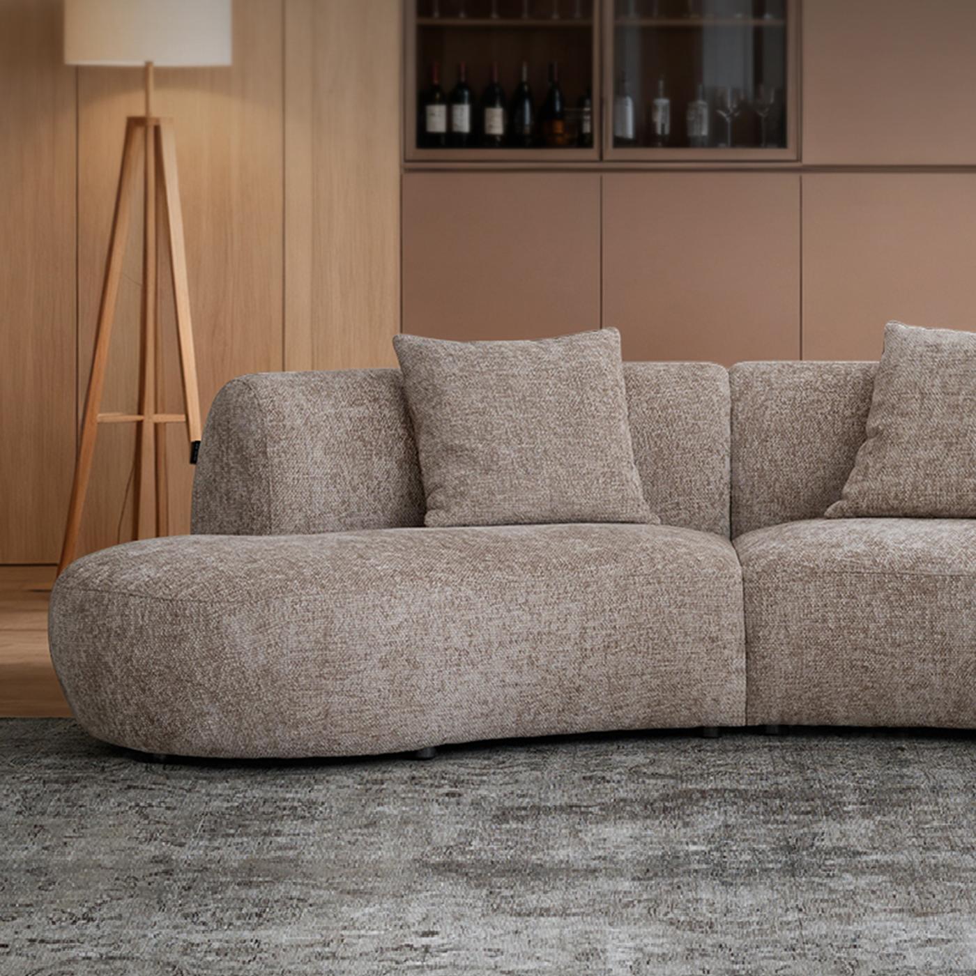 Nestled Curved Open End Sectional Sofa-Sand