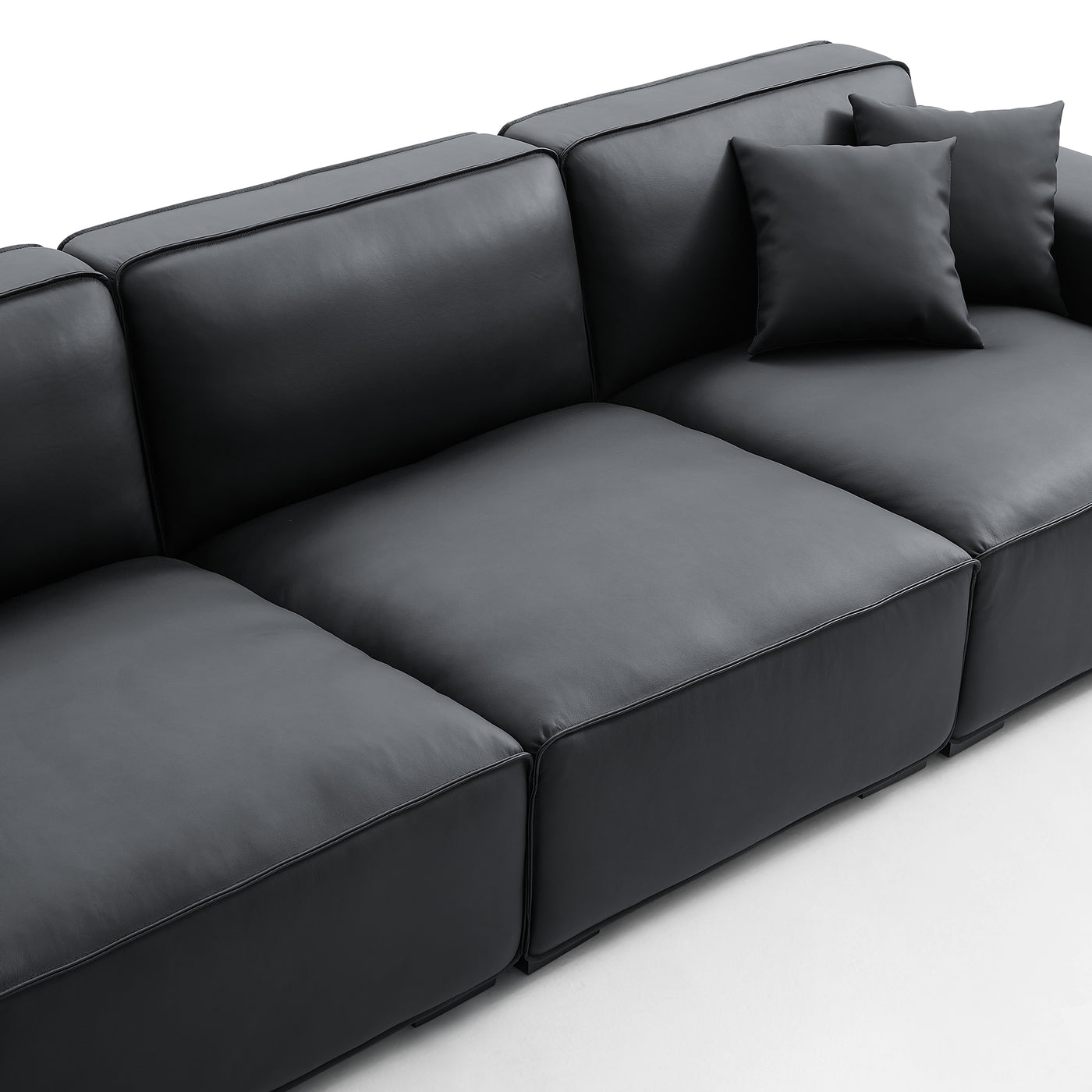 Domus Modular Beige Leather Sectional Sofa-Black