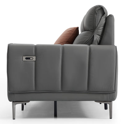 Louis Gray Leather Power Recliner Sleeper Sofa-Gray