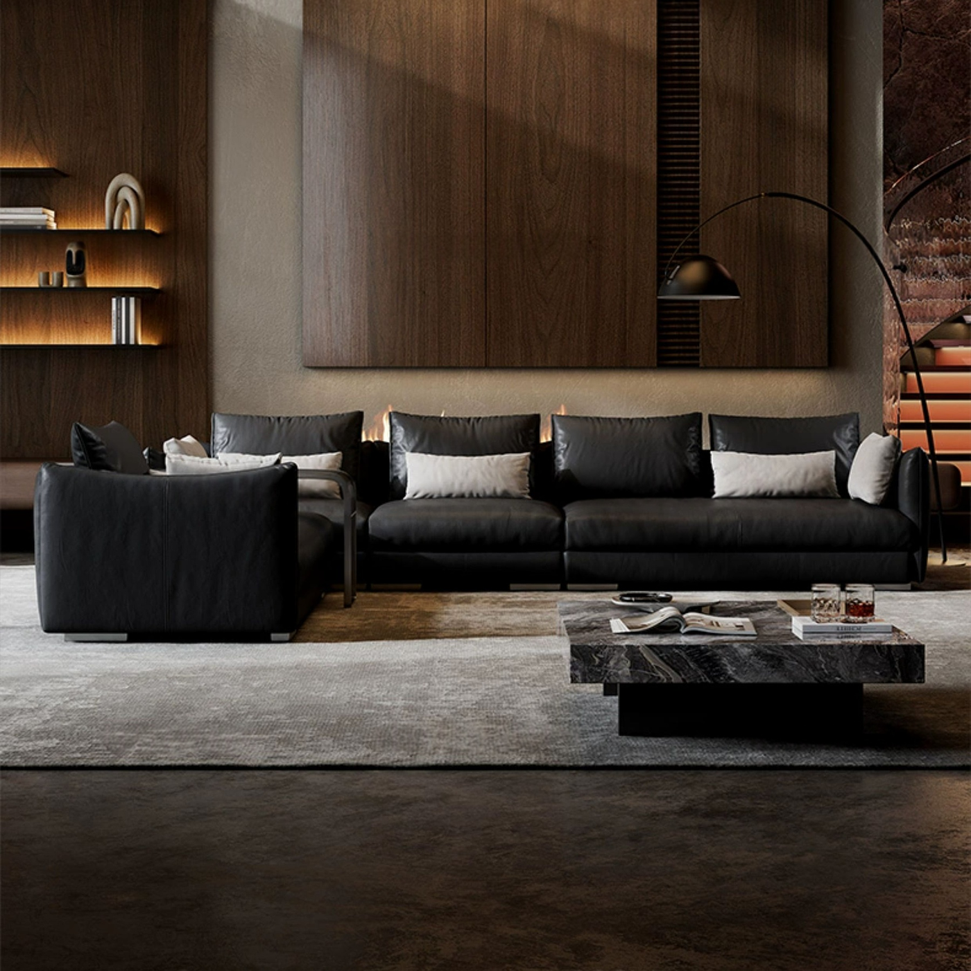 Lennox Plush Leather Sectional With Side Table