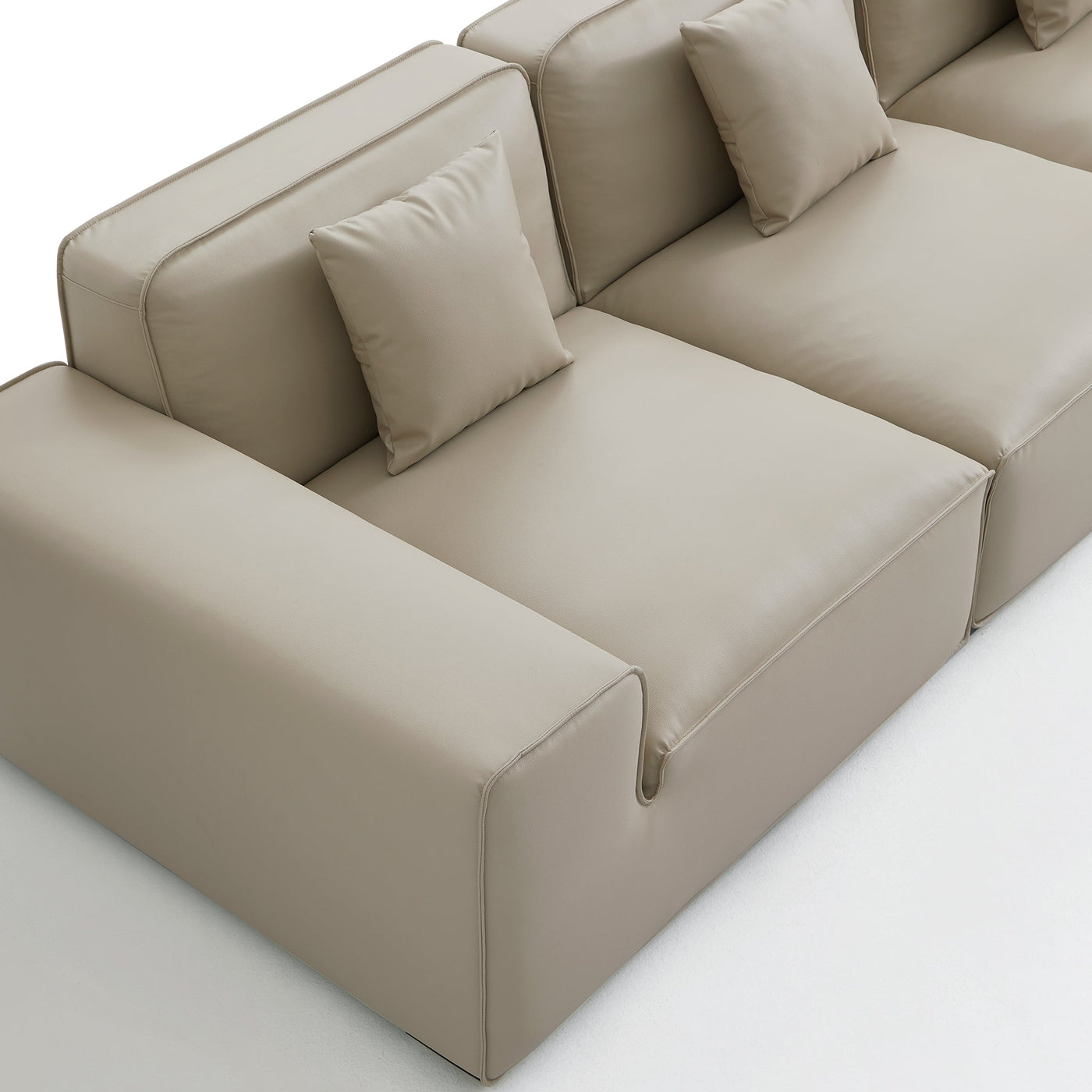 Domus Modular Beige Leather Sectional Sofa-Beige-126.0"-Facing Right