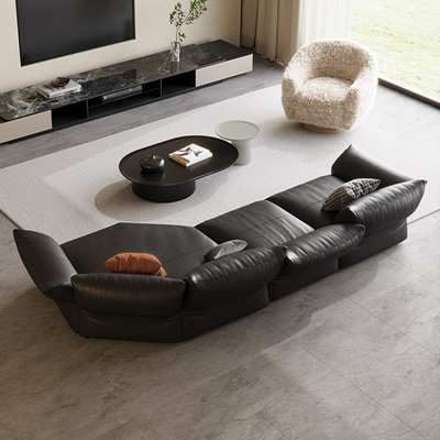 Petalo Modern Leather Sectional-Black