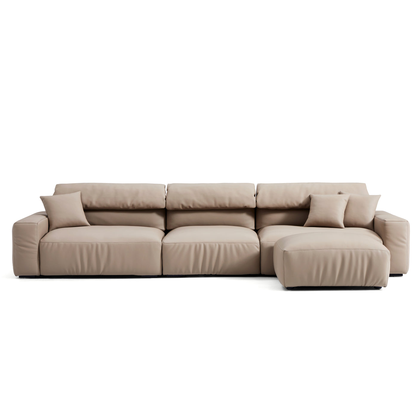 Chestnut Khaki Leather Sofa and Ottoman-Khaki-144.8"