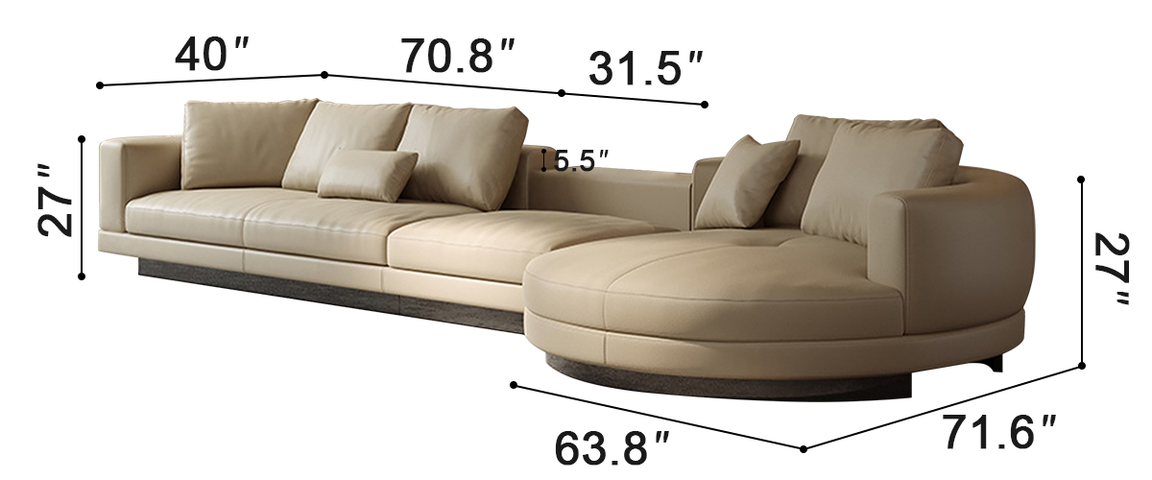 Orion Leather Round Chaise Sectional Sofa