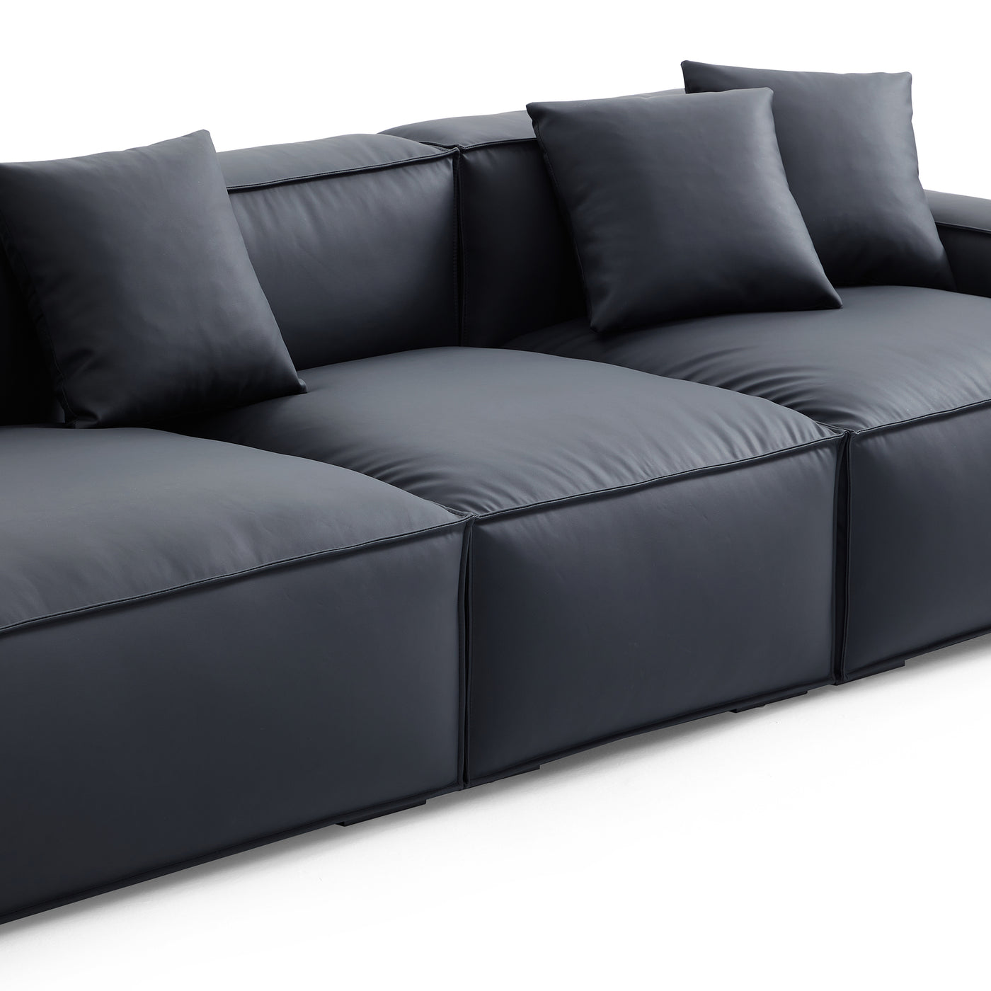 Geometry Minimalist Black Leather Sofa-Black