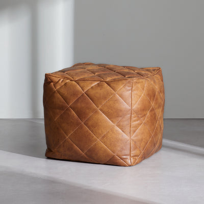 Brody Brown Leathaire Square Pouf-Brown