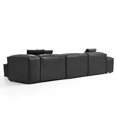 Flex Modular Black Genuine Leather Sectional-Black-142.9"-Low & High