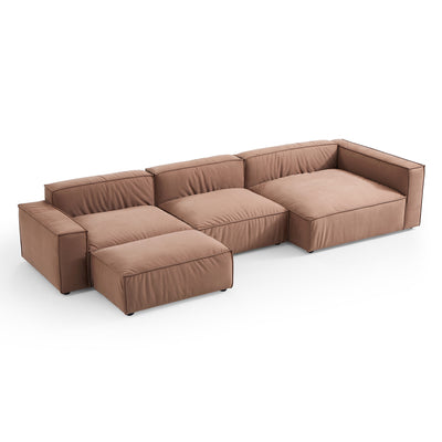 Luxury Minimalist Brown Fabric Sectional and Ottoman-145.7"-Facing Right