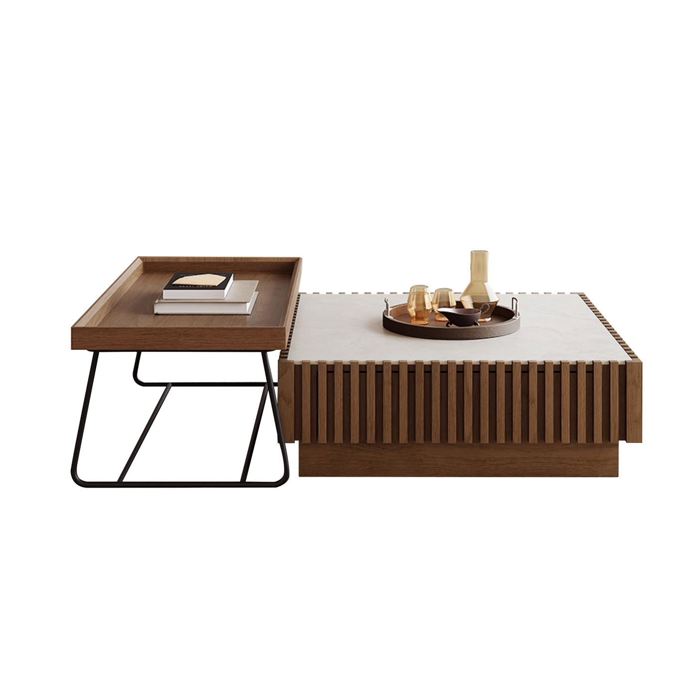 Tabor Mid Century Walnut Coffee Table Set-35.4″ & 20.4″