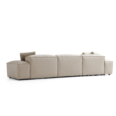 Flex Modular Black Genuine Leather Sectional-Beige-142.9"