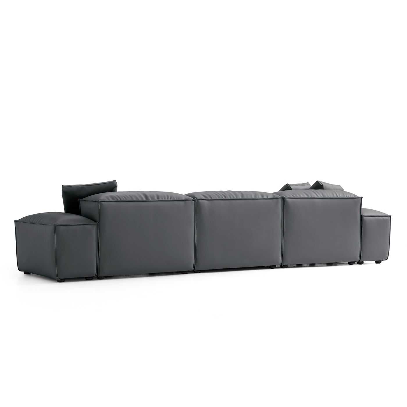 Flex Modular Black Genuine Leather Sofa-Dark Gray-142.9"-Low