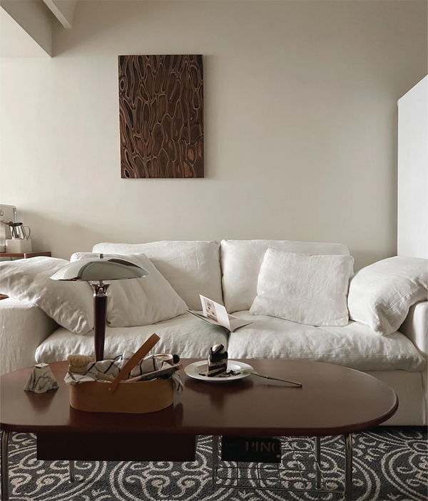 Tender Wabi-Sabi Beige Sofa and Ottoman