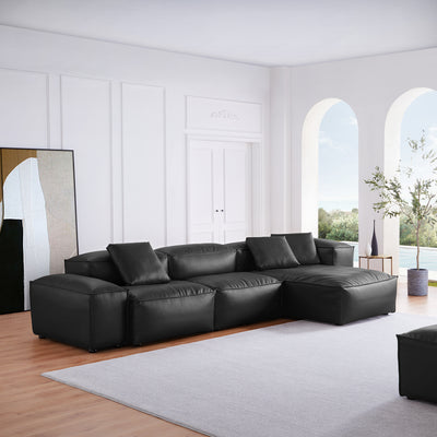 Flex Modular Black Genuine Leather Sectional-Black