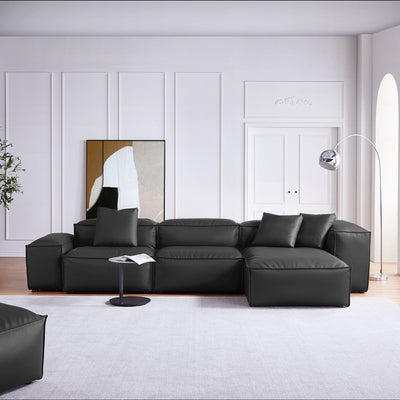 Flex Modular Black Genuine Leather Sectional-Black