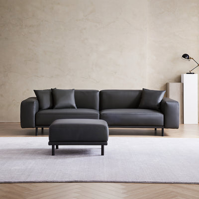 Noble Dark Gray Leather Sofa with Ottoman